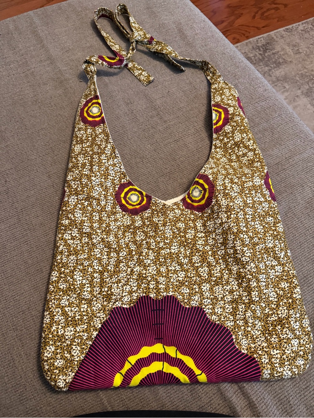 Handmade Boho Printed Shoulder Bag in Yellow and Burgundy